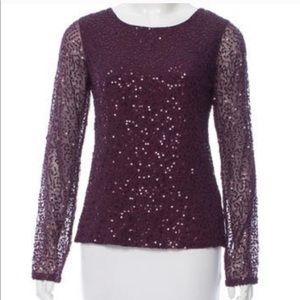 ALICE+OLIVIA~Sequins Embellish Sheer-Sleeve Blouse